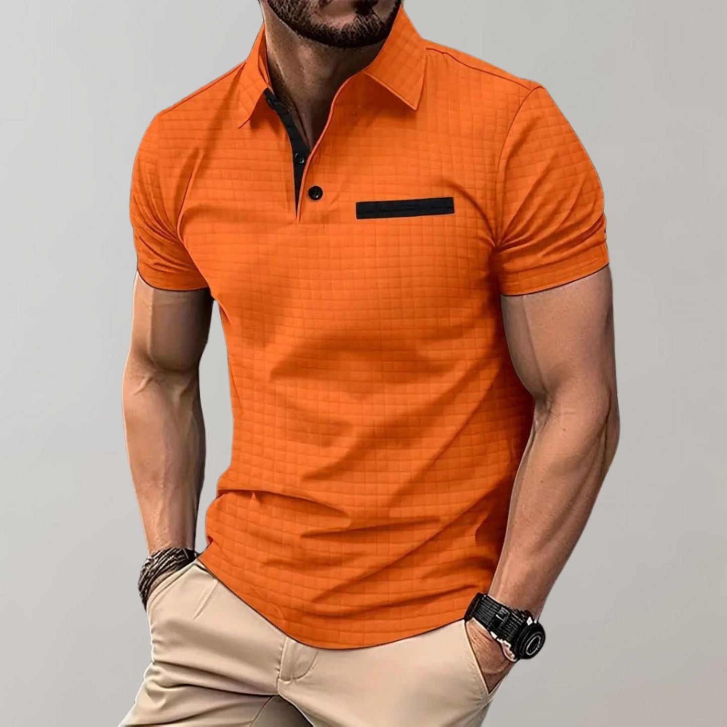 Polo-Shirt | Knopfleiste am Kragen | Brusttasche | T-Shirt mit Kragen | Polo-Shirts für Männer-Orange-S-Chaps Herrenmode