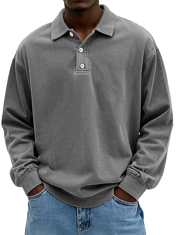 Polo Sweatshirt - Herren Pullover mit Knopfleiste und Kragen-Dunkelgrau-S-Chaps Herrenmode