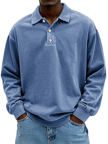 Polo Sweatshirt - Herren Pullover mit Knopfleiste und Kragen-Hellblau-S-Chaps Herrenmode