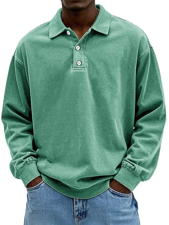 Polo Sweatshirt - Herren Pullover mit Knopfleiste und Kragen-Hellgrün-S-Chaps Herrenmode