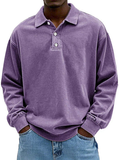 Polo Sweatshirt - Herren Pullover mit Knopfleiste und Kragen-Lila-S-Chaps Herrenmode