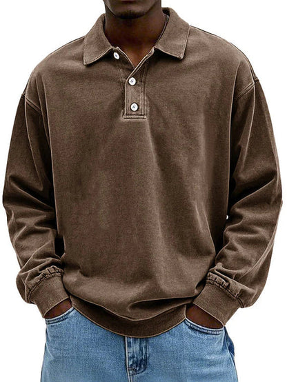 Polo Sweatshirt - Kragen - Gewaschen - Oversized Pullover - Herrenbekleidung-Braun-S-Chaps Herrenmode