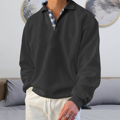 Polo-Sweatshirt – Polopullover für Männer mit Kragen und lockerer Passform-Schwarz-S-Chaps Herrenmode