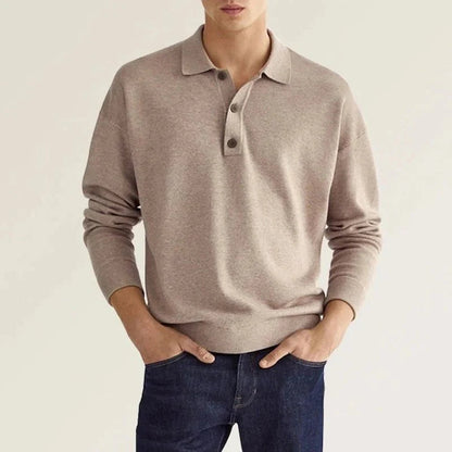 Polo-Sweatshirt – mit Kragen – lange Ärmel – Polo-Pullover – Herrenbekleidung-Sand-S-Chaps Herrenmode