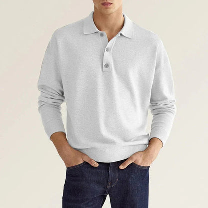 Polo-Sweatshirt – mit Kragen – lange Ärmel – Polo-Pullover – Herrenbekleidung-Weiß-S-Chaps Herrenmode
