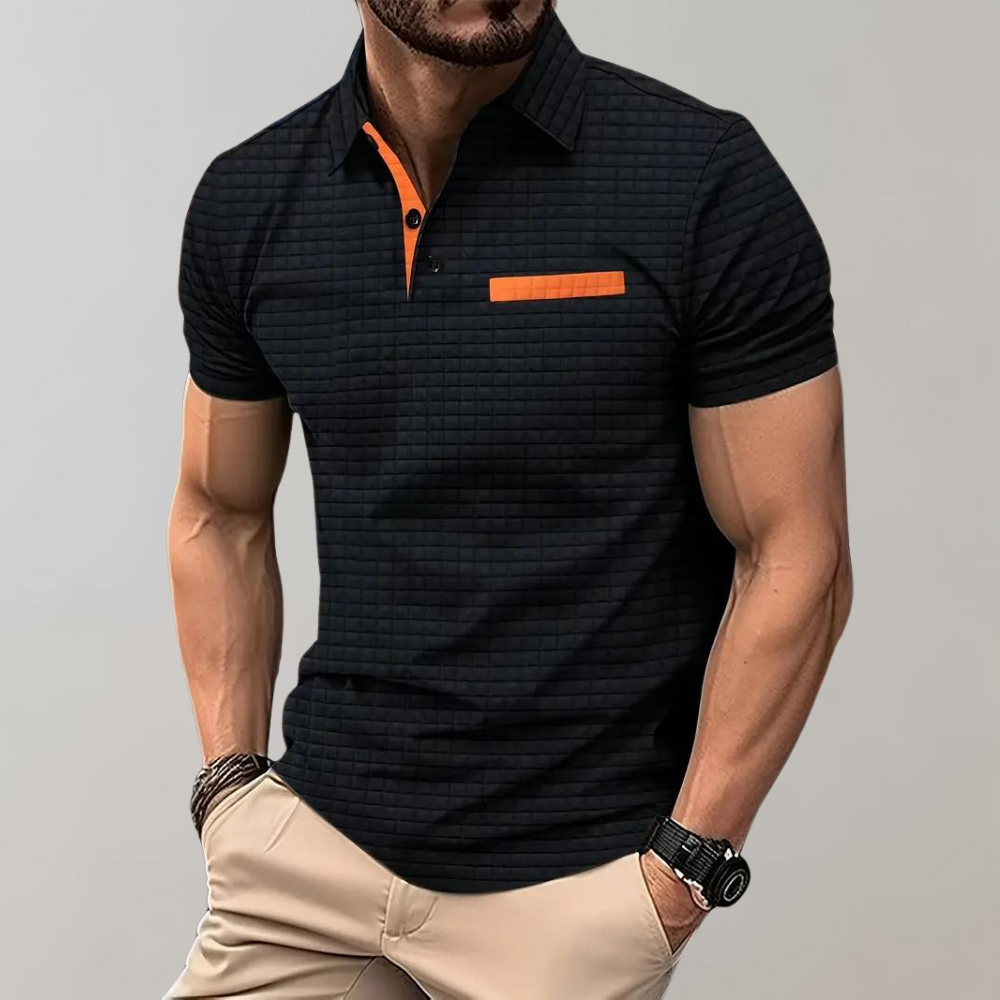 Polo T-Shirt | Collared | Knopfleiste | Kurzarm-Poloshirt | Herren T-Shirt-Schwarz-S-Chaps Herrenmode