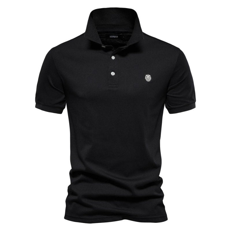 Polo-T-Shirt | Halbknopfleiste | Umgeschlagener Kragen | Polohemden | T-Shirt für Herren-Schwarz-S-Chaps Herrenmode