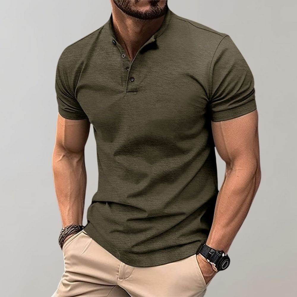 Polo-T-Shirt – Kurzarm – Knopfleiste – Einfarbiges T-Shirt – Herren-T-Shirt-Dunkelgrün-S-Chaps Herrenmode