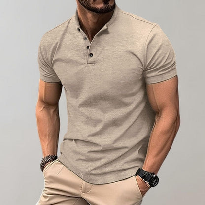Polo-T-Shirt – Kurzarm – Knopfleiste – Einfarbiges T-Shirt – Herren-T-Shirt-Khaki-S-Chaps Herrenmode