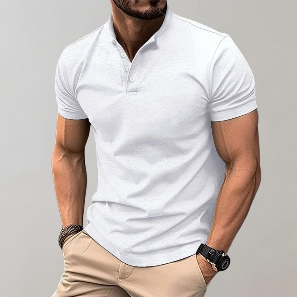 Polo-T-Shirt – Kurzarm – Knopfleiste – Einfarbiges T-Shirt – Herren-T-Shirt-Weiß-S-Chaps Herrenmode