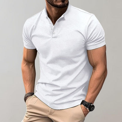 Polo-T-Shirt – Kurzarm – Knopfleiste – Einfarbiges T-Shirt – Herren-T-Shirt-Weiß-S-Chaps Herrenmode