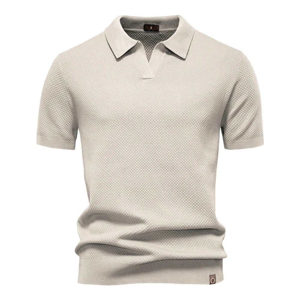 Polo-T-Shirt | Kurzarm | Mit Kragen | Gestricktes T-Shirt | Herrenhemd-Aprikose-S-Chaps Herrenmode