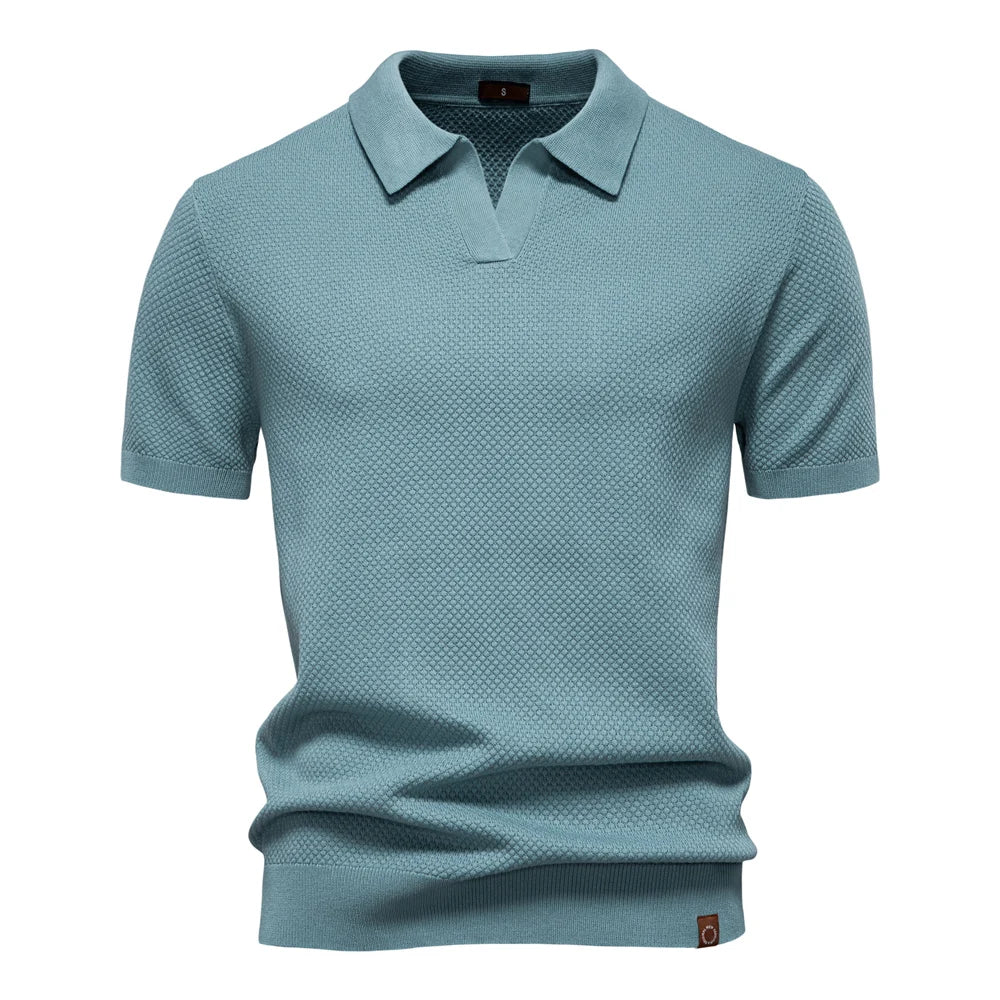 Polo-T-Shirt | Kurzarm | Mit Kragen | Gestricktes T-Shirt | Herrenhemd-Blaugrün-S-Chaps Herrenmode