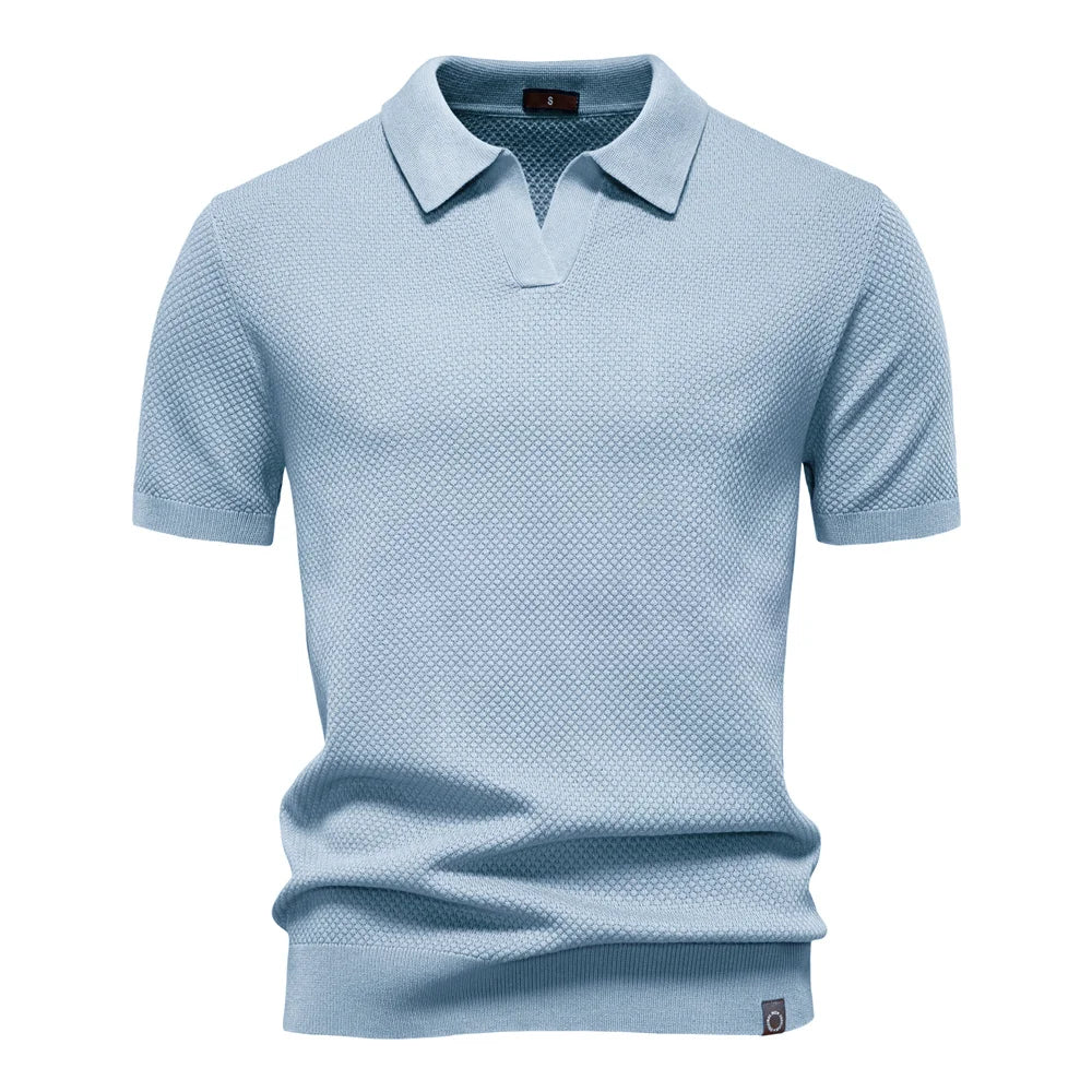 Polo-T-Shirt | Kurzarm | Mit Kragen | Gestricktes T-Shirt | Herrenhemd-Hellblau-S-Chaps Herrenmode