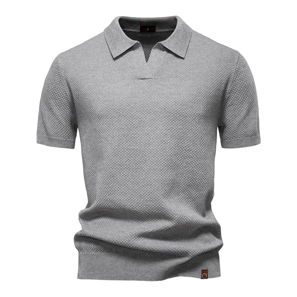 Polo-T-Shirt | Kurzarm | Mit Kragen | Gestricktes T-Shirt | Herrenhemd-Hellgrau-S-Chaps Herrenmode