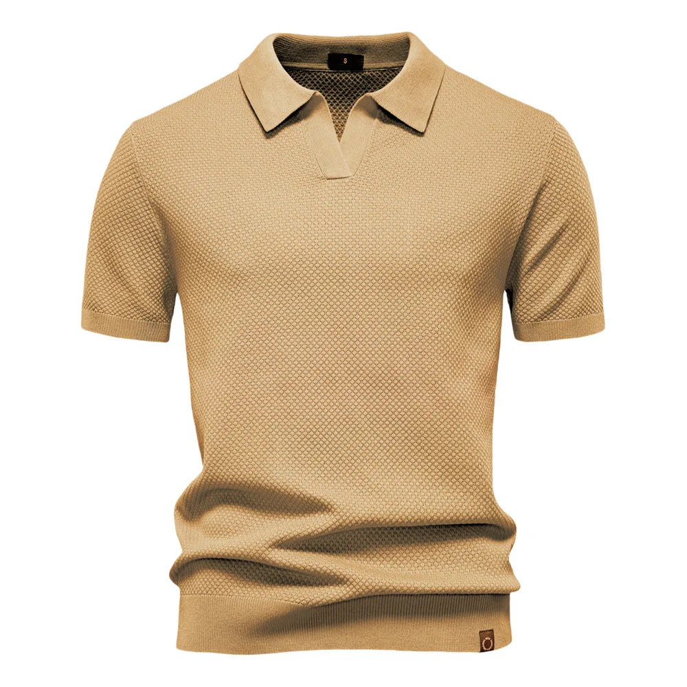 Polo-T-Shirt | Kurzarm | Mit Kragen | Gestricktes T-Shirt | Herrenhemd-Kamel-S-Chaps Herrenmode