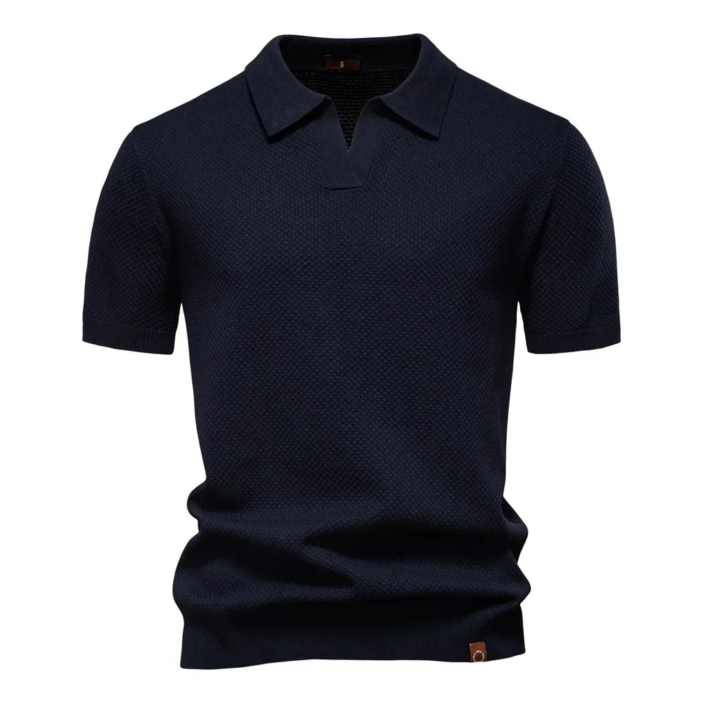 Polo-T-Shirt | Kurzarm | Mit Kragen | Gestricktes T-Shirt | Herrenhemd-Marineblau-S-Chaps Herrenmode