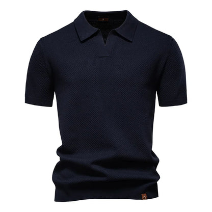 Polo-T-Shirt | Kurzarm | Mit Kragen | Gestricktes T-Shirt | Herrenhemd-Marineblau-S-Chaps Herrenmode