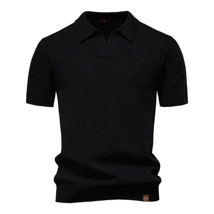 Polo-T-Shirt | Kurzarm | Mit Kragen | Gestricktes T-Shirt | Herrenhemd-Schwarz-S-Chaps Herrenmode