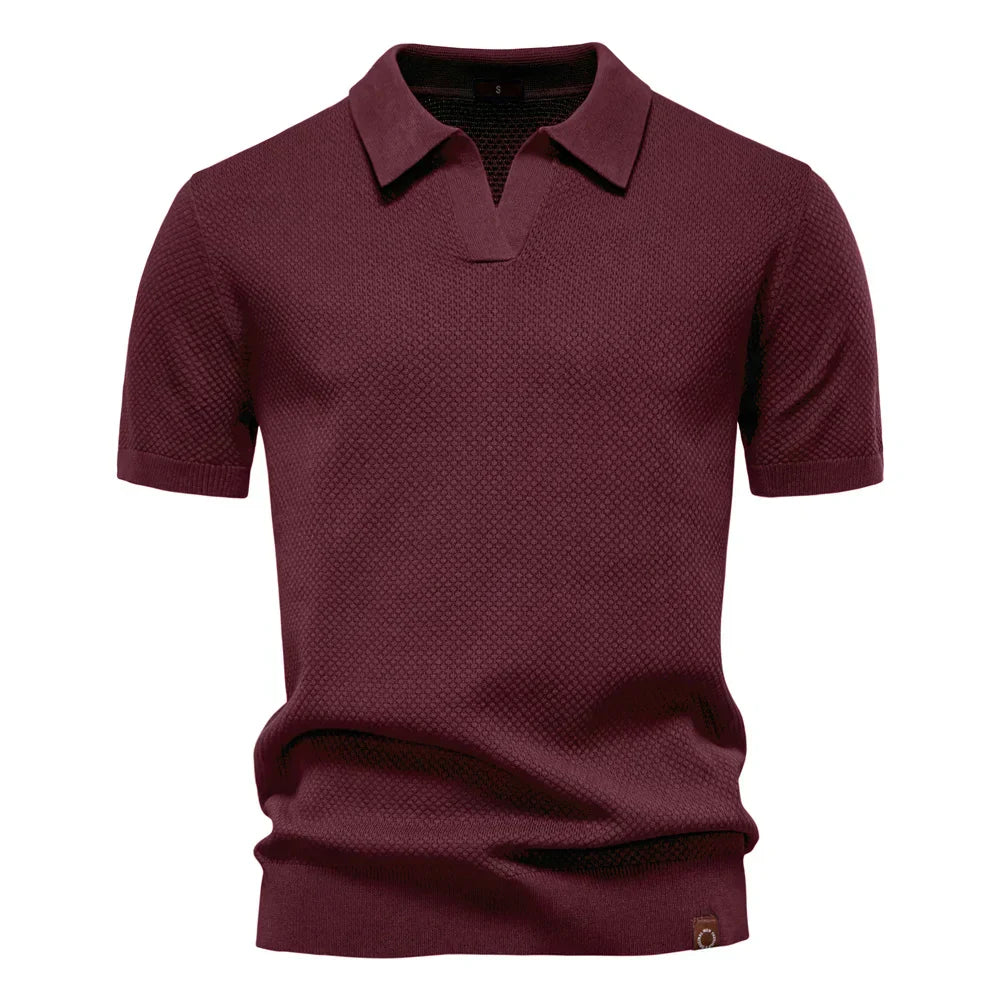 Polo-T-Shirt | Kurzarm | Mit Kragen | Gestricktes T-Shirt | Herrenhemd-Weinrot-S-Chaps Herrenmode