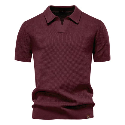 Polo-T-Shirt | Kurzarm | Mit Kragen | Gestricktes T-Shirt | Herrenhemd-Weinrot-S-Chaps Herrenmode