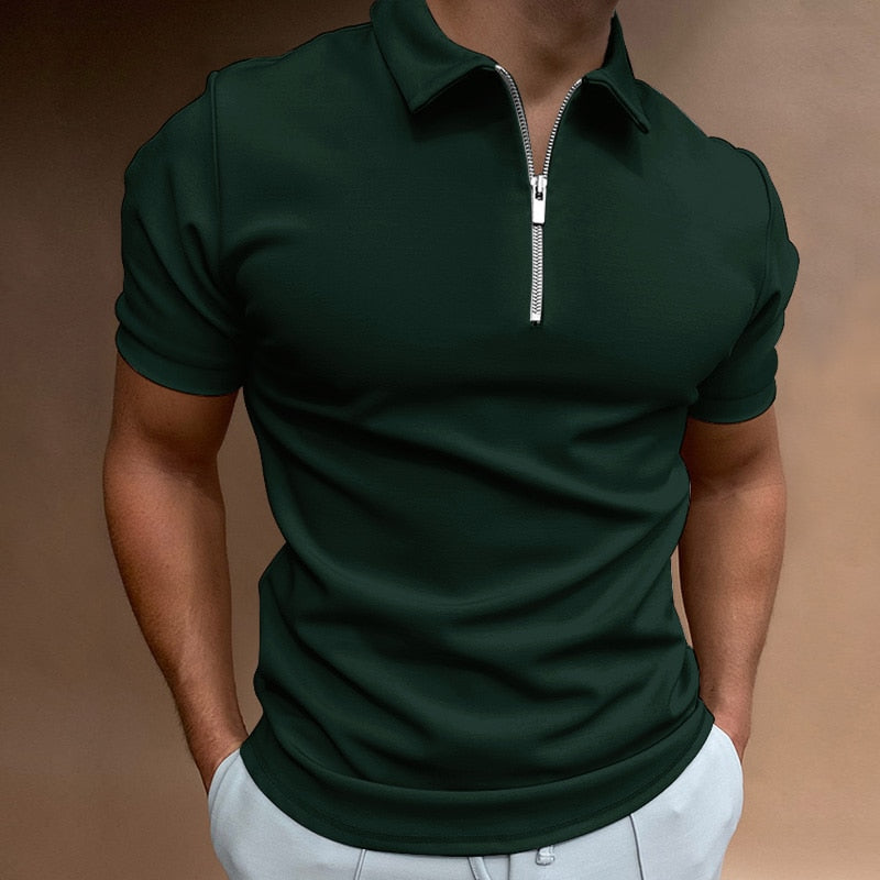 Polo-T-Shirt – Kurzarm-Polohemd für Herren mit Umlegekragen und halbem Reißverschluss-Grün-S-Chaps Herrenmode