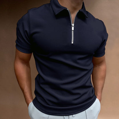 Polo-T-Shirt – Kurzarm-Polohemd für Herren mit Umlegekragen und halbem Reißverschluss-Schwarz-S-Chaps Herrenmode