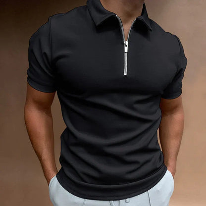 Polo-T-Shirt | Kurzarm | Viertelreißverschluss | Polohemden | Herrenbekleidung-Schwarz-S-Chaps Herrenmode