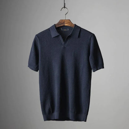 Polo-T-Shirt | V-Ausschnitt | Kurzarm | Polo ohne Knöpfe | Herrenhemden-Dunkelblau-S-Chaps Herrenmode