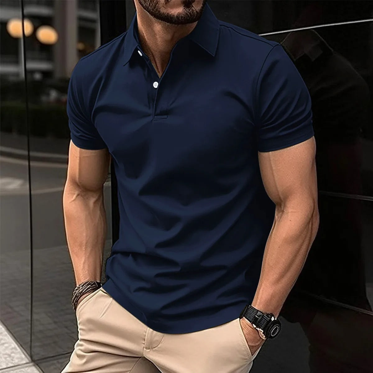 Polo-T-Shirt – halblanger Knopfleiste – Umlegekragen – Polo-Shirts – T-Shirts für Herren-Marineblauw-S-Chaps Herrenmode