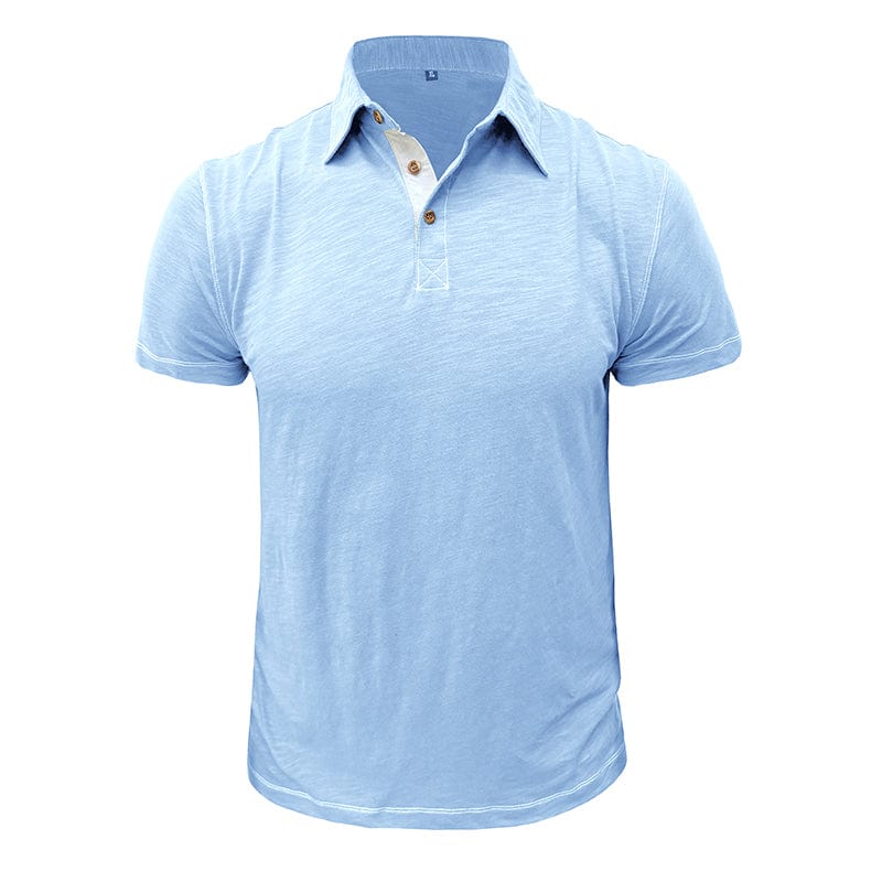 Polohemd – Halbe Knopfleiste – Kurze Ärmel – Polo-T-Shirt – Herren-T-Shirt-Hellblau-S-Chaps Herrenmode
