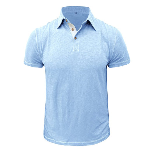 Polohemd – Halbe Knopfleiste – Kurze Ärmel – Polo-T-Shirt – Herren-T-Shirt-Hellblau-S-Chaps Herrenmode