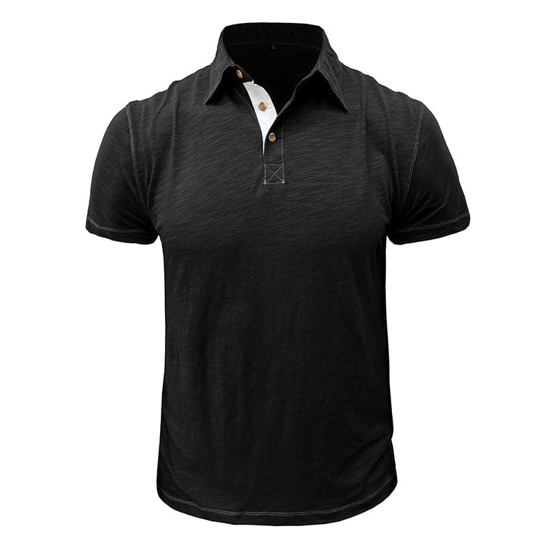 Polohemd – Halbe Knopfleiste – Kurze Ärmel – Polo-T-Shirt – Herren-T-Shirt-Schwarz-S-Chaps Herrenmode