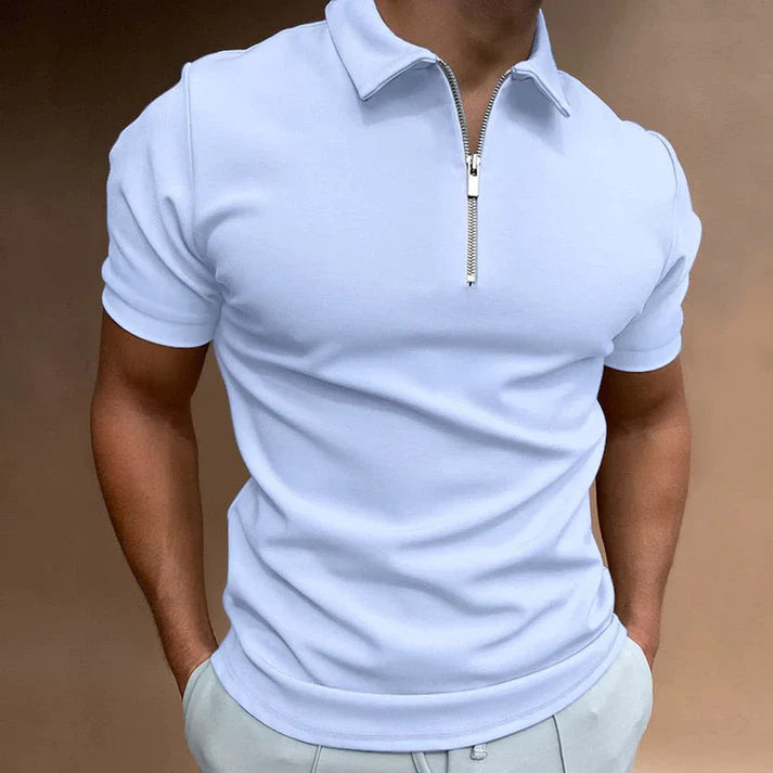 Polohemd - Half-Zip - Kurzarm - Polo T-Shirt - Herrenhemd-Hellblau-XS-Chaps Herrenmode