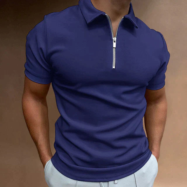 Polohemd | Half Zip | Kurzarm | Polo T-Shirt | Herrenhemden-Dunkelblau-S-Chaps Herrenmode