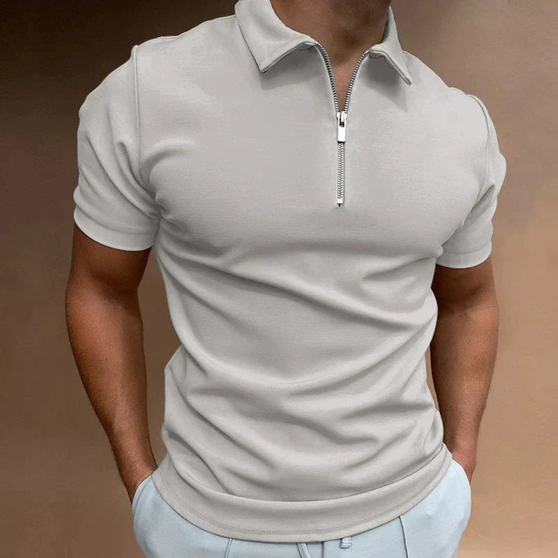 Polohemd | Half Zip | Kurzarm | Polo T-Shirt | Herrenhemden-Grau-S-Chaps Herrenmode