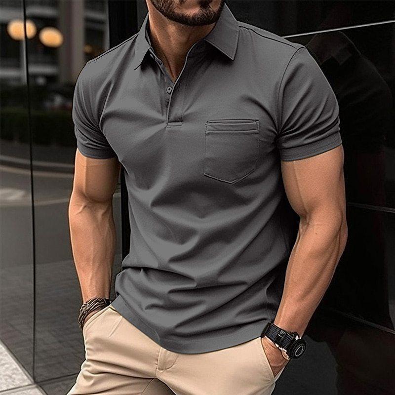 Polohemd - Herren Kurzarm Polo T-Shirt mit halber Knopfleiste-Grau-XS-Chaps Herrenmode