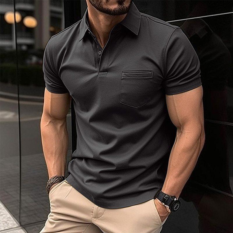 Polohemd - Herren Kurzarm Polo T-Shirt mit halber Knopfleiste-Schwarz-XS-Chaps Herrenmode
