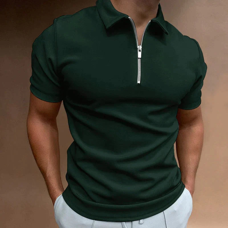 Polohemd – Herren-Kurzarmhemd Mit Umlegekragen und Halbem Reißverschluss-Grün-S-Chaps Herrenmode