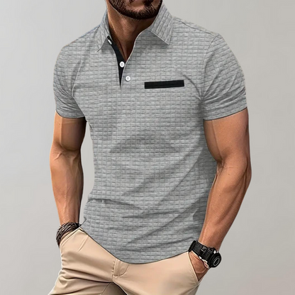 Polohemd - Herren Polohemd mit Knopfleiste für den Sommer-Hellgrau-S-Chaps Herrenmode