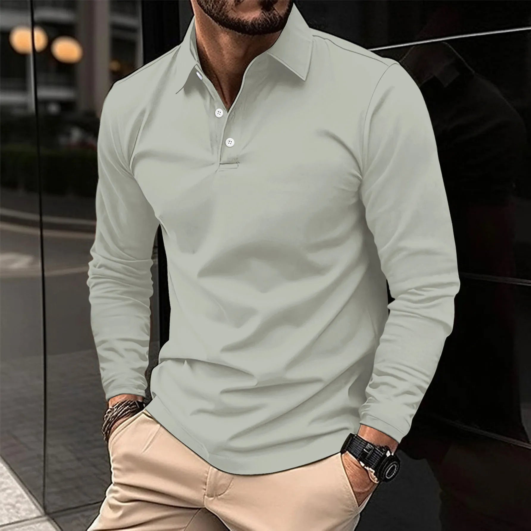 Polohemd – Langärmliges Polohemd mit Kragen für Männer-Grau-S-Chaps Herrenmode