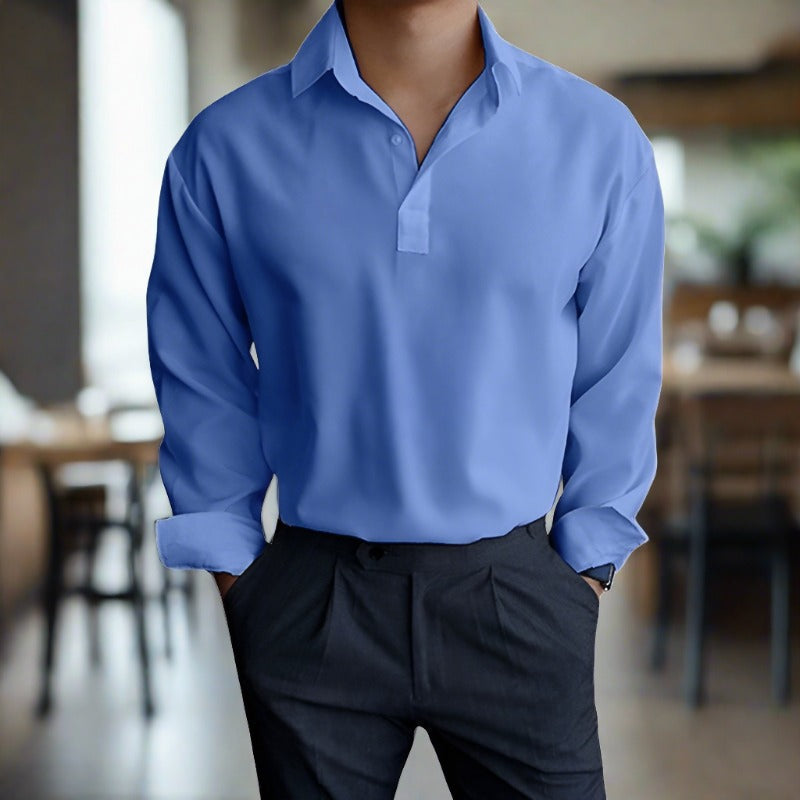 Polohemd – Leichtes Langarmhemd mit Kragen für Herren-Blau-S-Chaps Herrenmode