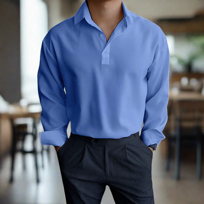 Polohemd – Leichtes Langarmhemd mit Kragen für Herren-Blau-S-Chaps Herrenmode