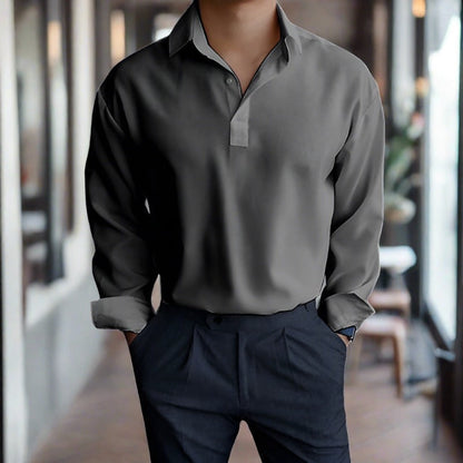 Polohemd – Leichtes Langarmhemd mit Kragen für Herren-Grau-S-Chaps Herrenmode