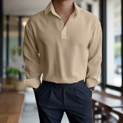 Polohemd – Leichtes Langarmhemd mit Kragen für Herren-Khaki-S-Chaps Herrenmode