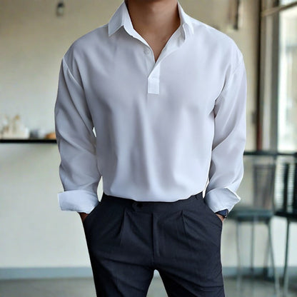 Polohemd – Leichtes Langarmhemd mit Kragen für Herren-Weiß-S-Chaps Herrenmode