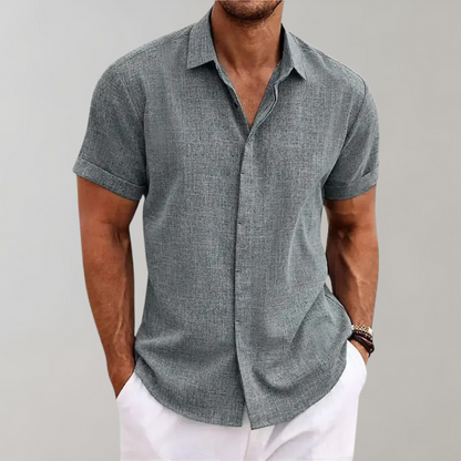 Polohemd mit Knopfleiste | Leicht | Umgeschlagener Kragen | Kurzarmhemd | Herrenbekleidung-Grau-S-Chaps Herrenmode