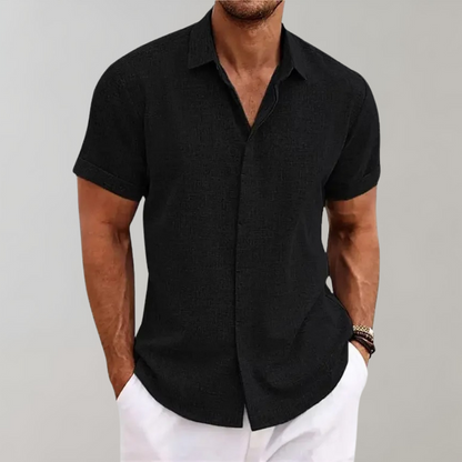 Polohemd mit Knopfleiste | Leicht | Umgeschlagener Kragen | Kurzarmhemd | Herrenbekleidung-Schwarz-S-Chaps Herrenmode