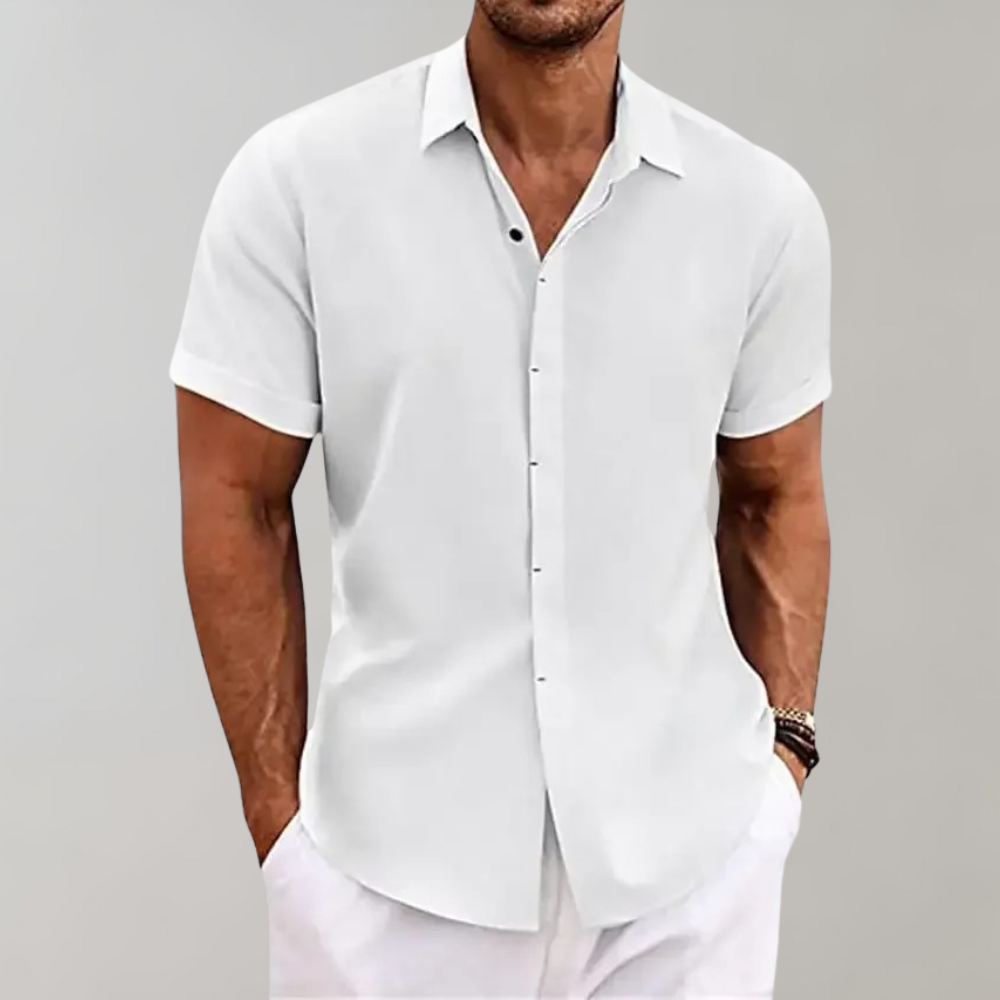 Polohemd mit Knopfleiste | Leicht | Umgeschlagener Kragen | Kurzarmhemd | Herrenbekleidung-Weiß-S-Chaps Herrenmode