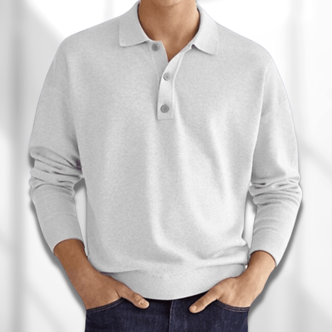 Polopullover - Herren Langarm-Poloshirt Pullover mit Kragen-Weiß-S-Chaps Herrenmode